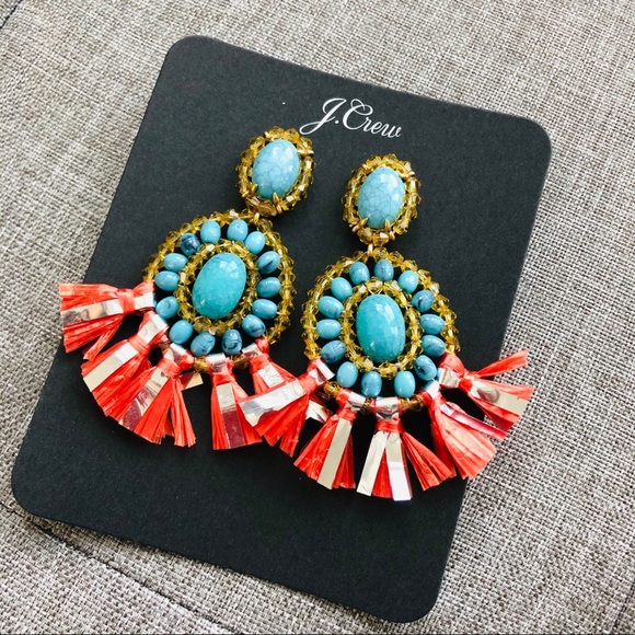 NWT! J. Crew Jade Tropical Dangle Fringe Earrings - Picture 2 of 3